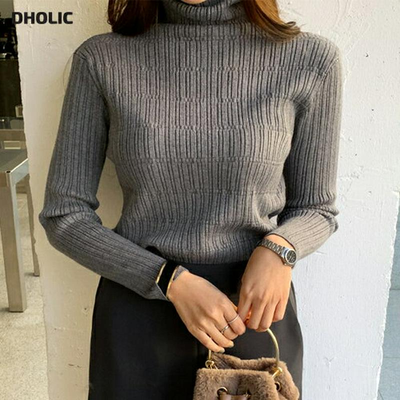 リブタートルネックニット・全4色・b65165 レディース 【tops】【韓国 ファッション トップス　ニット ハイネック 長袖 スリム 細身 タイト レイヤード 無地 デイリー カジュアル 秋 冬】【ハイホリHIHOLLI】