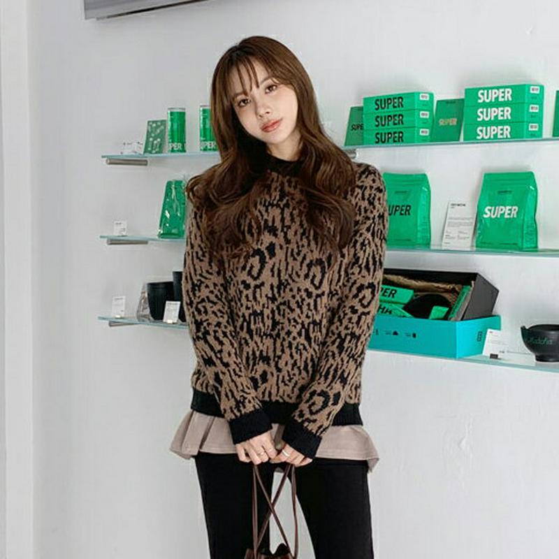 【只今15%OFF】ラウンドゼブラ柄ニット・全3色・b65170 レディース 【tops】【韓国 ファッション トップス ニット ラウンドネック 長袖 柄 パターン ゼブラ シマウマ しまうま アニマル柄 カジュアル 秋 冬】【ハイホリHIHOLLI】
