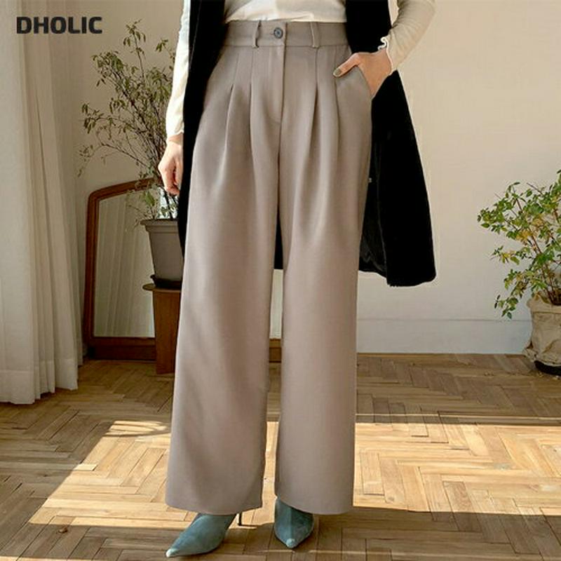【新作10%OFF】タックワイドパンツ・全2色・t65150 レディース【pt】【韓国 ファッション ボトムス ズボン パンツ ロングパンツ ワイドパンツ タック バックゴム シンプル 単色 無地 綿 コットン 大人 上品 秋 冬】【ハイホリHIHOLLI】