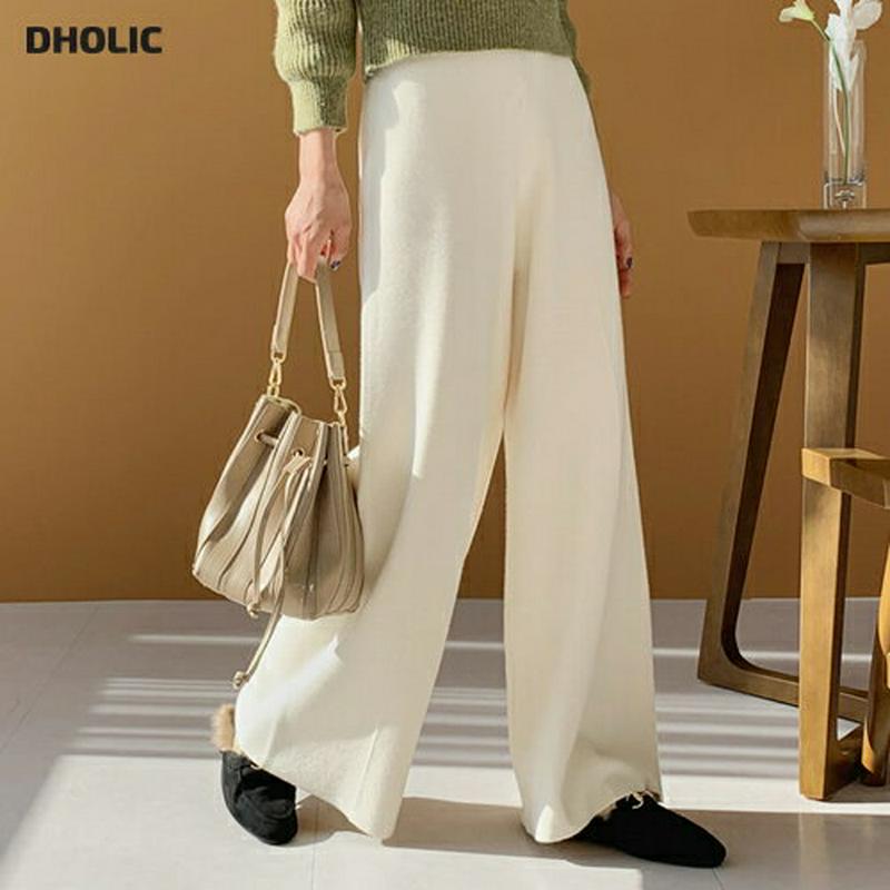 ニットワイドパンツ・全4色・61855 レディース【pt】【韓国 ファッション ボトムス ズボン パンツ ロングパンツ ワイドパンツ ニットパンツ ストレート ウエストゴム ストリング 楽ちん シンプル 単色 無地 カジュアル ゆったり 体型カバー 上品 秋 冬】