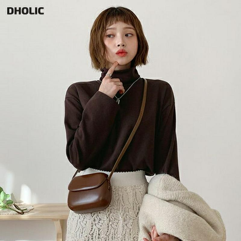 【新作10%OFF】裏起毛タートルネックTシャツ・全4色・b61860 レディース【tops】【韓国 ファッション トップス Tシャツ ロングスリーブ 長袖 タートルネック シンプル 単色 無地 カジュアル 裏起毛 スリット ベーシック ルーズ ゆったり ラフ 秋 冬】