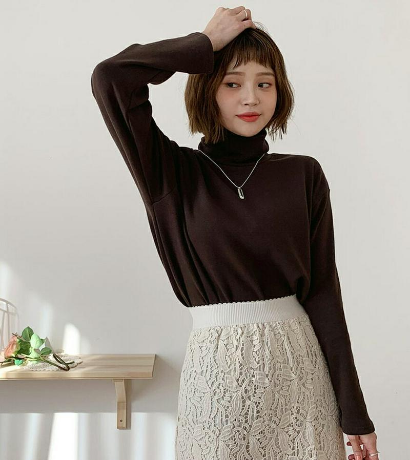 【新作10%OFF】裏起毛タートルネックTシャツ・全4色・b61860 レディース【tops】【韓国 ファッション トップス Tシャツ ロングスリーブ 長袖 タートルネック シンプル 単色 無地 カジュアル 裏起毛 スリット ベーシック ルーズ ゆったり ラフ 秋 冬】