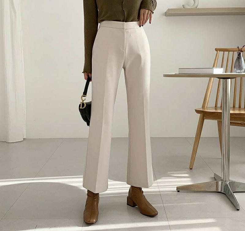 【新作10%OFF】裏起毛ブーツカットスラックス・全3色・t61859 レディース【pt】【韓国 ファッション ボトムス ズボン パンツ ロングパンツ スラックス ブーツカット ブーツカットパンツ 裏起毛 シンプル 単色 無地 オフィスカジュアル 大人 秋 冬】