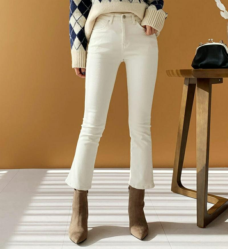 裏起毛ブーツカットパンツ・全3色・t61873 レディース【pt】【韓国 ファッション ボトムス ズボン パンツ ブーツカット ブーツカットパンツ 裏起毛 シンプル カジュアル スリム ベーシック 単色 無地 クロップド 秋 冬】