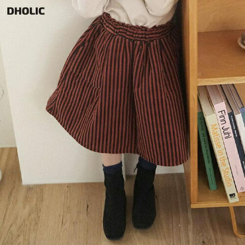 【キッズ20%OFF】裏起毛ストライプフレアスカート(junior)・u09072 キッズ 【9~17才】【sk】【韓国 ファッション ボトムス スカート ロング フレア Aライン パターン 柄 女の子 キッズ 子供 こども 子供服 通学 小学生 ジュニア 秋 冬】【KIDS】