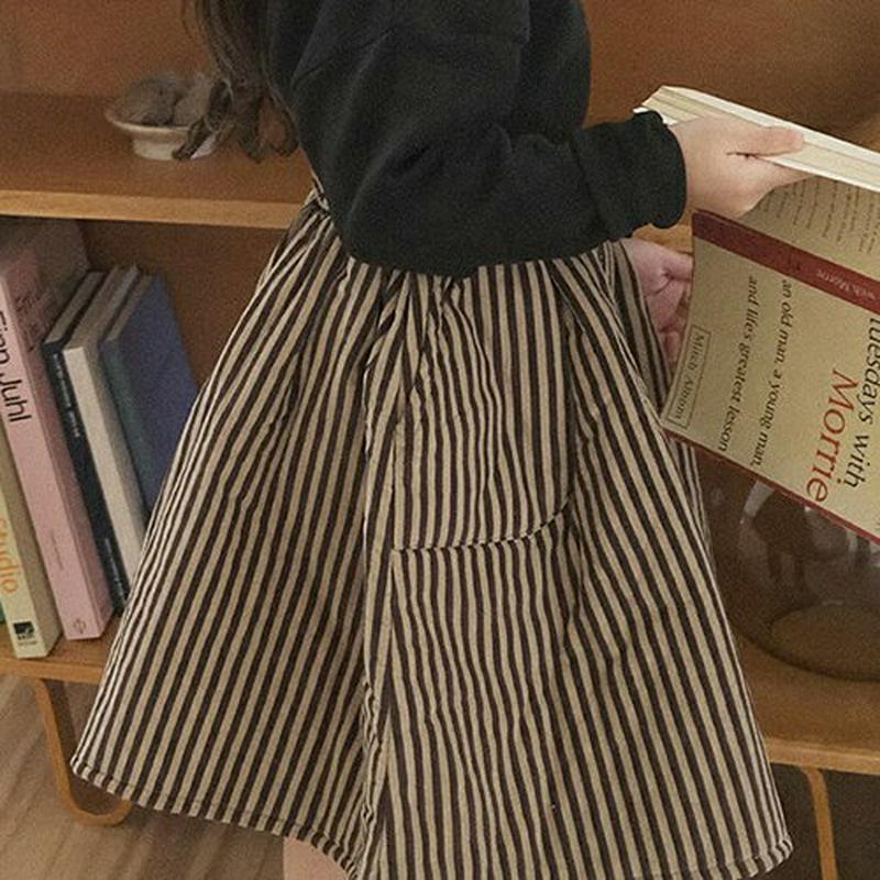 【キッズ20%OFF】裏起毛ストライプフレアスカート(junior)・u09072 キッズ 【9~17才】【sk】【韓国 ファッション ボトムス スカート ロング フレア Aライン パターン 柄 女の子 キッズ 子供 こども 子供服 通学 小学生 ジュニア 秋 冬】【KIDS】