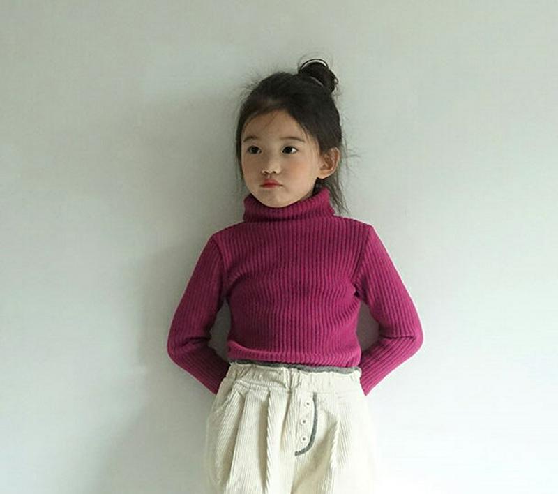 ハイネックリブ長袖Tシャツ・u09043 キッズ【3~8才】【tops】【トップス Tシャツ 長袖 リブ リブトップス ハイネック 単色 無地 シンプル カジュアル ベーシック 女の子 男の子 秋 冬 韓国 韓国子供服 子供 こども 子供服 こども服】【KIDS】