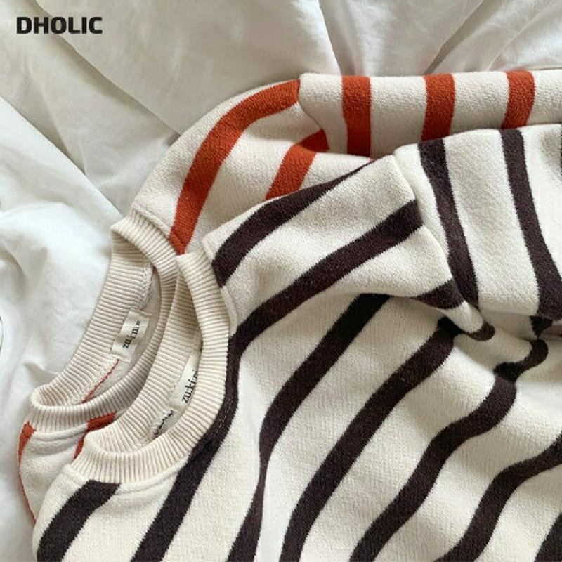 【キッズ20%OFF】裏起毛ボーダースウェット(junior)・u08895 キッズ 【9~17才】【tops】【韓国 ファッション トップス スウェット トレーナー Tシャツ カットソー 長袖 ルーズ ゆったり 女の子 男の子 キッズ 子供 こども 子供服 通学 小学生 ジュニア 秋 冬】【KIDS】
