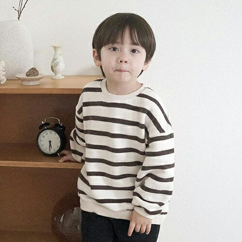 【キッズ20%OFF】裏起毛ボーダースウェット(junior)・u08895 キッズ 【9~17才】【tops】【韓国 ファッション トップス スウェット トレーナー Tシャツ カットソー 長袖 ルーズ ゆったり 女の子 男の子 キッズ 子供 こども 子供服 通学 小学生 ジュニア 秋 冬】【KIDS】