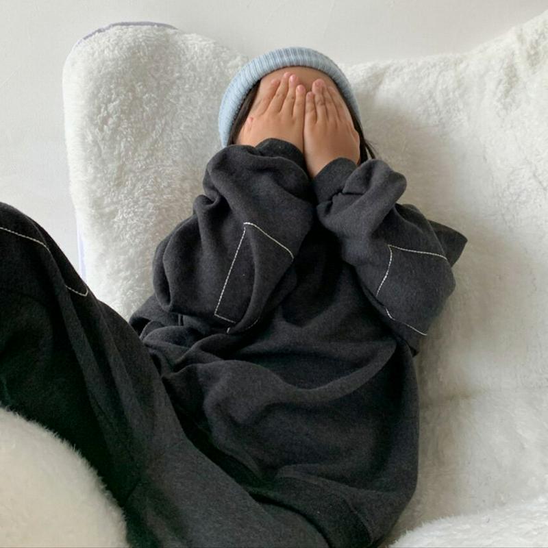 【キッズ20%OFF】裏起毛スクエアスウェット上下SET・u09066 キッズ【3~8才】【set】【セットアップ setup トップス スウェット トレーナー 長袖 パンツ ズボン 裏起毛 シンプル 女の子 男の子 冬 韓国 韓国子供服 子供 こども 子供服 こども服】【KIDS】