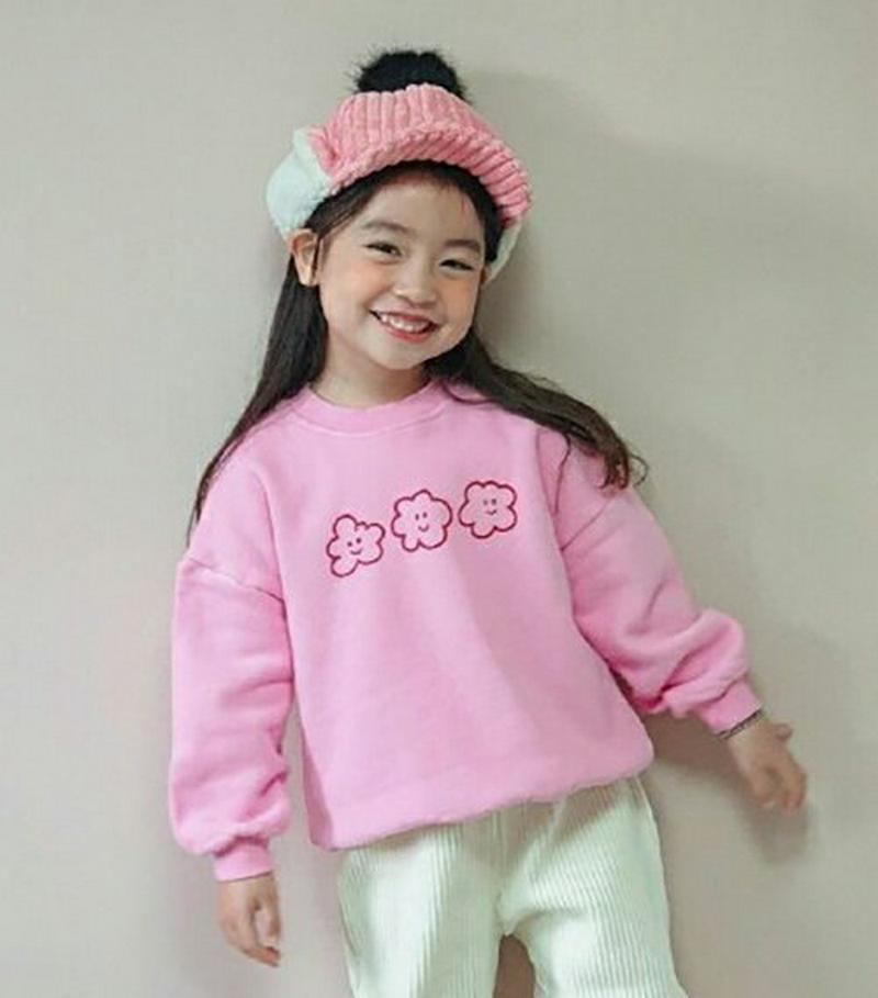 【キッズ30%OFF】裏起毛スマイルフラワースウェット・u09083 キッズ【3~8才】【tops】【トップス スウェット トレーナー　長袖 裏起毛 スマイル カジュアル ラフ 女の子 男の子 冬 韓国 韓国子供服 子供 こども 子供服 こども服】【KIDS】