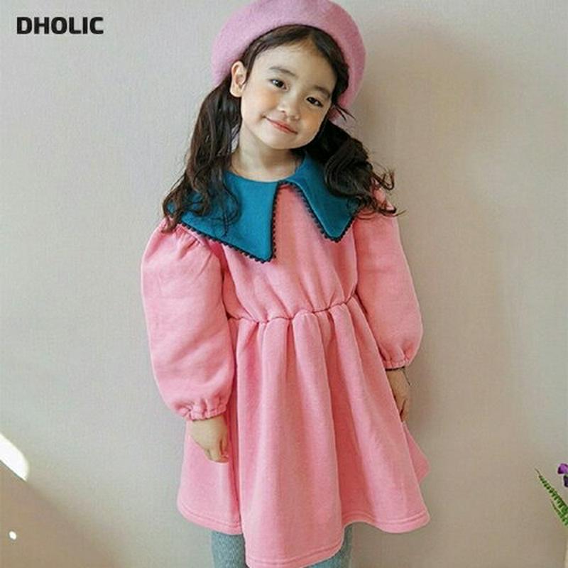 【キッズ30%OFF】ポンポンカラーワンピース・u08974 キッズ【3~8才】【ops】【ワンピース ロング ロングワンピース ポンポン ビックカラー 襟コンシャス 可愛い かわいい 長袖 女の子 秋 冬 韓国 韓国子供服 子供 こども 子供服 こども服】【KIDS】