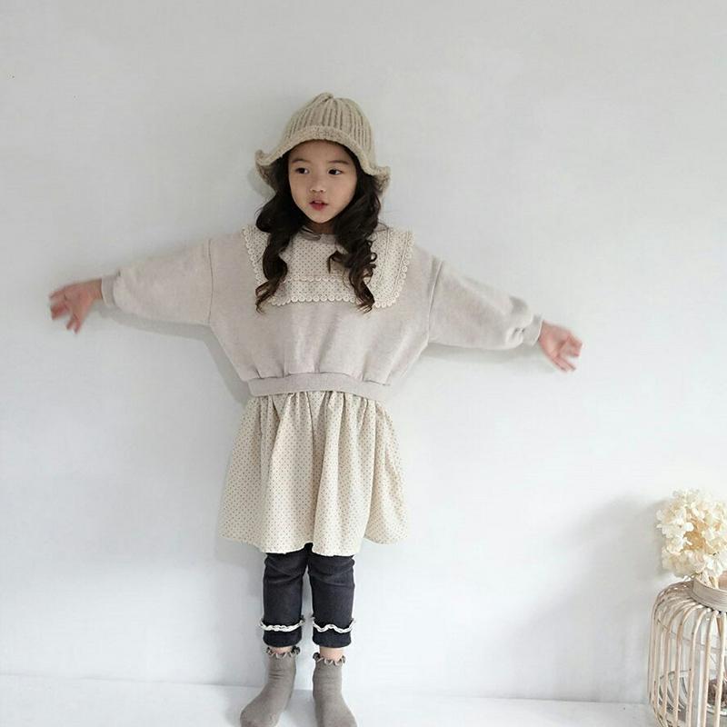 【キッズ20%OFF】ビックカラースウェットワンピース・u09041 キッズ【3~8才】【ops】【ワンピース ミディ丈 ミディワンピース 長袖 ドット柄 ビックカラー 襟コンシャス スウェット かわいい 女の子 秋 冬 韓国 韓国子供服 子供 こども 子供服 こども服】【KIDS】