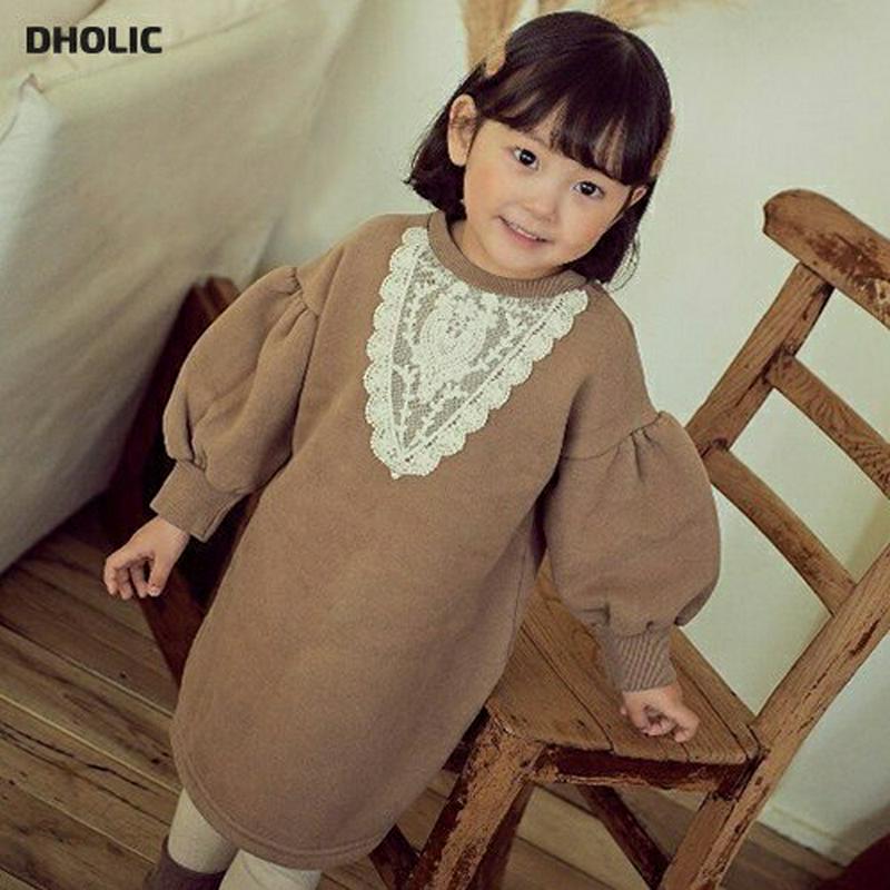 【キッズ20%OFF】レース刺繍パフ袖ワンピース・u08986 キッズ【3~8才】【ops】【ワンピース ミディ丈 ミディワンピース 長袖 刺繍 パフスリーブ ボリューム袖 レース 可愛い かわいい 女の子 秋 冬 韓国 韓国子供服 子供 こども 子供服 こども服】【KIDS】