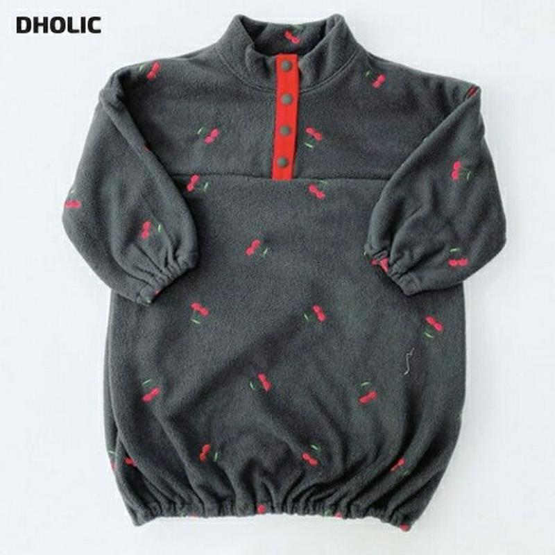 【キッズ20%OFF】チェリーフリースワンピース・u08973 キッズ【3~8才】【ops】【ワンピース ミディ丈 ミディワンピース 長袖 チェリー さくらんぼ サクランボ フリース カジュアル ゆったり 女の子 秋 冬 韓国 韓国子供服 子供 こども 子供服 こども服】【KIDS】