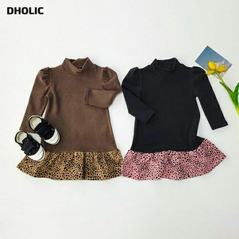 【キッズ20%OFF】レオパードフリルワンピース・u08972 キッズ【3~8才】【ops】【ワンピース ミディ丈 ミディワンピース 長袖 レオパード ヒョウ柄 豹柄 アニマル柄 フリル 袖コンシャス かわいい 女の子 秋 冬 韓国 韓国子供服 子供 こども 子供服 こども服】【KIDS】