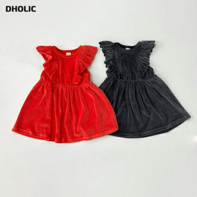【キッズ30%OFF】ベロアフリルワンピース・u08976 キッズ【3~8才】【ops】【ワンピース ミディ丈 ミディワンピース ベロア ベロアワンピース フリル 可愛い かわいい スリーブレス ノースリーブ 女の子 秋 冬 韓国 韓国子供服 子供 こども 子供服 こども服】【KIDS】