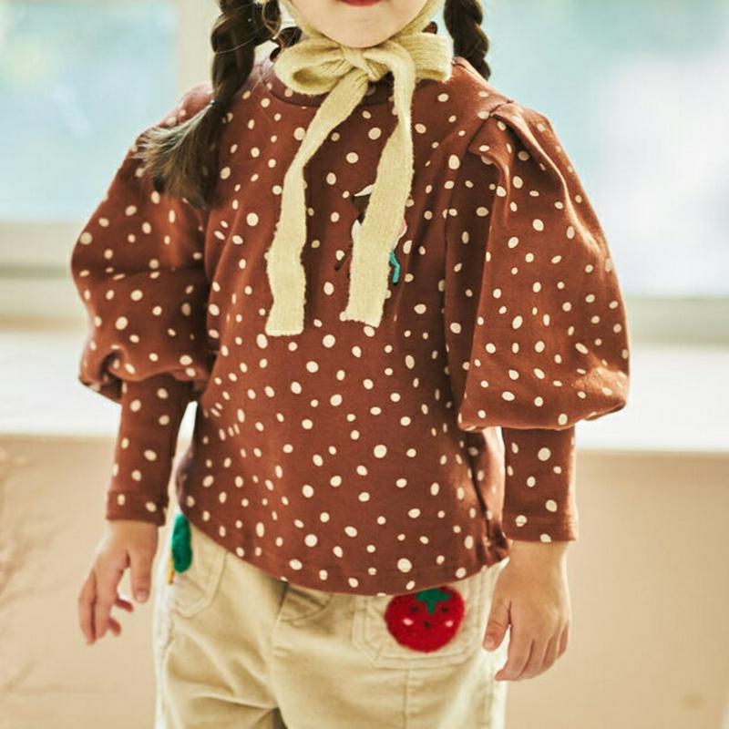 【キッズ20%OFF】裏起毛バンビパフ袖Tシャツ(junior)・u08790 キッズ【9~17才】【tops】【トップス Tシャツ 長袖 パフスリーブ ボリューム袖 ドット 柄 バンビ 裏起毛 可愛い かわいい ガーリー 女の子 冬 韓国 韓国子供服 子供 こども 子供服 こども服】【KIDS】