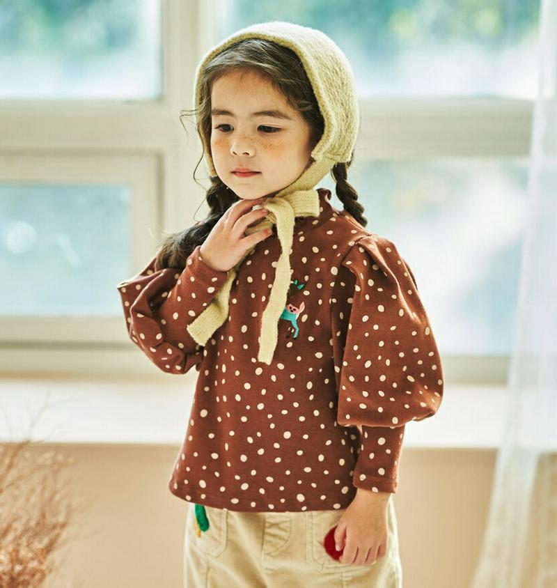 【キッズ20%OFF】裏起毛バンビパフ袖Tシャツ(junior)・u08790 キッズ【9~17才】【tops】【トップス Tシャツ 長袖 パフスリーブ ボリューム袖 ドット 柄 バンビ 裏起毛 可愛い かわいい ガーリー 女の子 冬 韓国 韓国子供服 子供 こども 子供服 こども服】【KIDS】