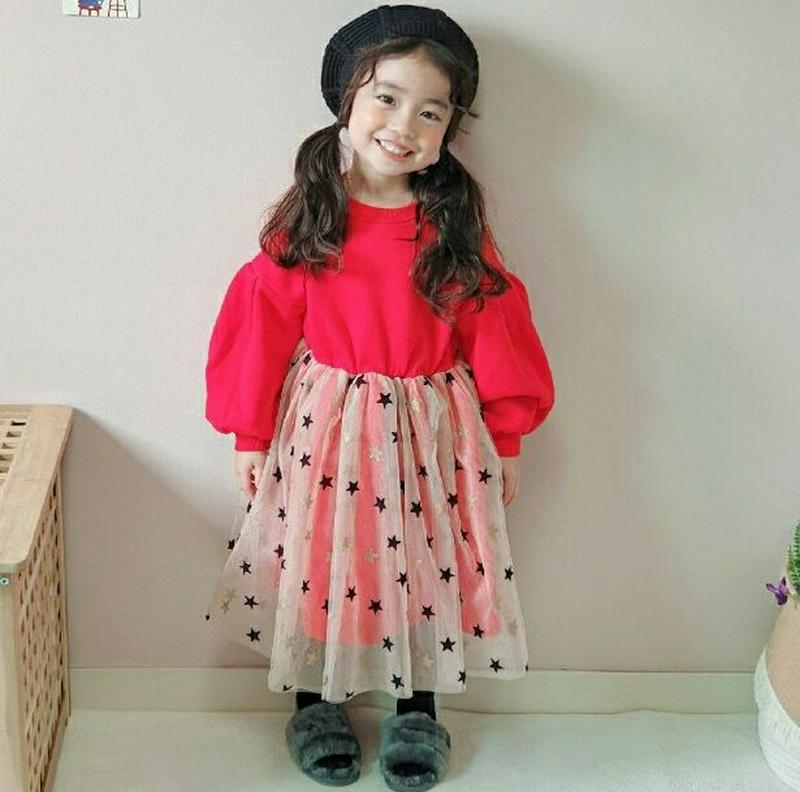 【キッズ20%OFF】パフ袖チュールワンピース・u08981 キッズ【3~8才】【ops】【ワンピース ロング ロングワンピース チュール チュールワンピース 透け感 シアー パフスリーブ ボリューム袖 かわいい 女の子 秋 冬 韓国 韓国子供服 子供 こども 子供服 こども服】【KIDS】