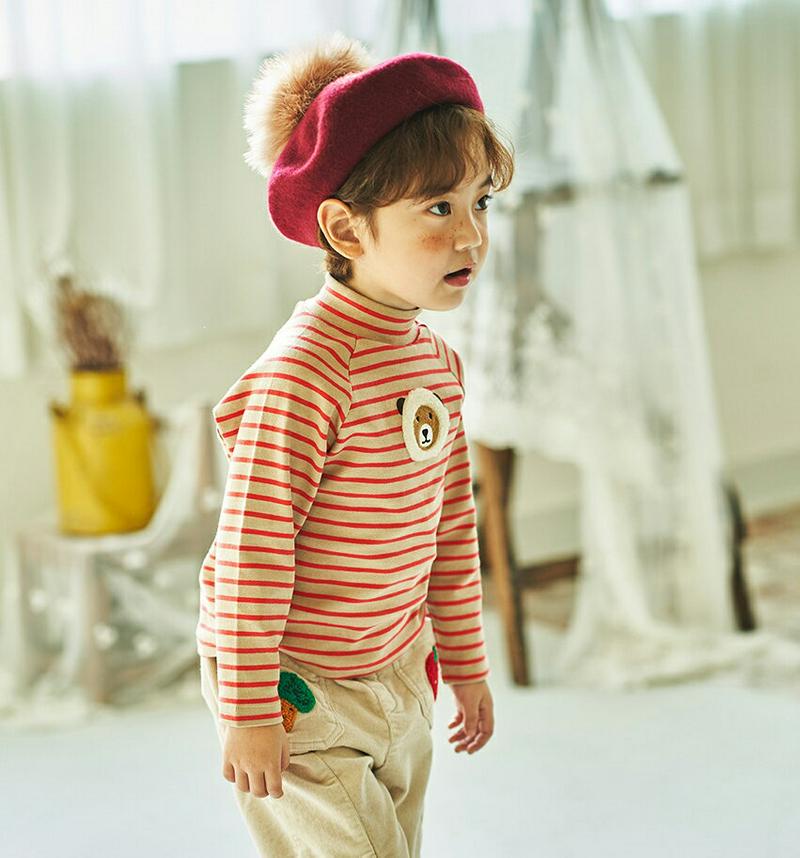 【キッズ20%OFF】裏起毛ボーダー長袖Tシャツ(junior)・u08795 キッズ【9~17才】【tops】【トップス Tシャツ 長袖 ボーダー 柄 裏起毛 カジュアル クマ くま 可愛い かわいい 女の子 男の子 冬 韓国 韓国子供服 子供 こども 子供服 こども服】【KIDS】