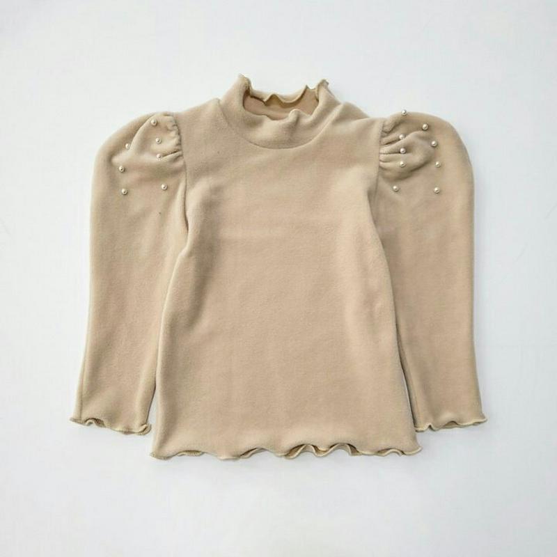 【キッズ20%OFF】パールパフ長袖Tシャツ・u08977 キッズ【3~8才】【tops】【トップス Tシャツ 長袖 パフスリーブ ボリューム袖 パール 上品 可愛い かわいい モックネック　女の子 秋 冬 韓国 韓国子供服 子供 こども 子供服 こども服】【KIDS】
