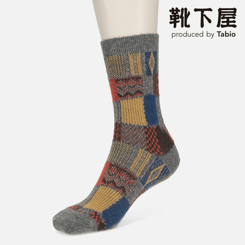 【全品送料無料～6/26 09:59迄】【あす楽】【公式 Tabio】パッチワーク柄 ソックス / 靴下屋 靴下 タビオ くつ下 クルー 毛混 ウール混 ウール 冬 レディース 白 日本製