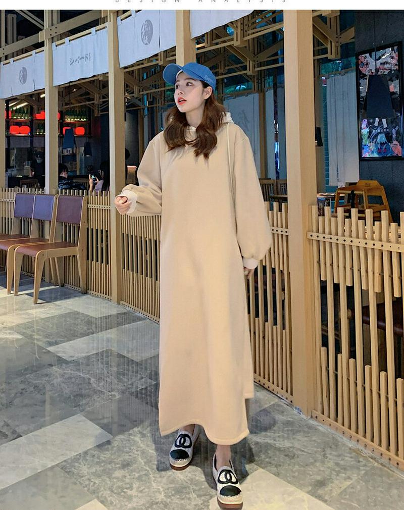 パーカーワンピース ロングワンピース マキシ丈 ロング丈　バイカラー マキシワンピース　フード付き 厚手 プルオーバー レディース 長袖 カットソーワンピ　防寒　秋　冬 大きサイズ 体型カバー カジュアル ゆったり　トレンド　お呼ばれ