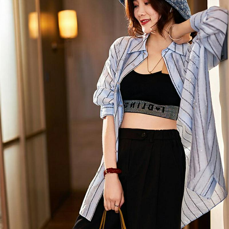 【送料無料】シャツ　レディース　ロング丈　ブラウス　ロングシャツ　トップス　シャツワンピース　長袖　シャツワンピ　オフィス　カジュアル　きれいめ　ストライプ　おしゃれ　春　夏　秋