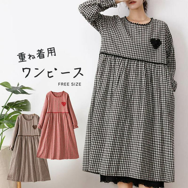 ワンピース長袖 ワンピース ナチュラル ナチュラル服 コットン レディース ロング ワンピ コットン 体型カバー チェック 30代 40代 ゆったり 大人 ナチュラル 大きいサイズ 春秋
