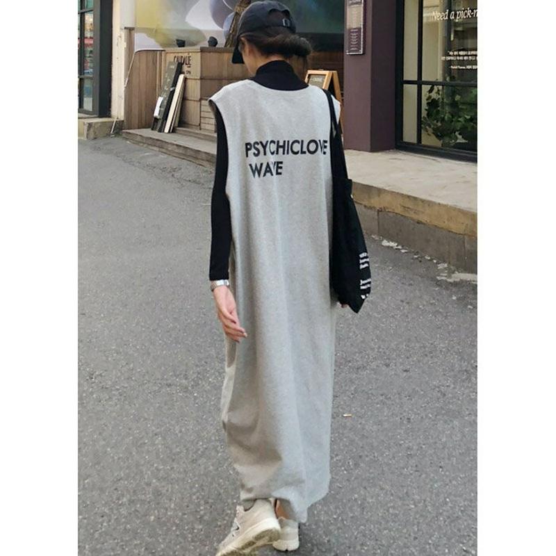Tシャツワンピース ロゴロングワンピース ワンピース ノースリーブ ロング マキシ丈 チュニック Tシャツ ロゴ マキシワンピース 大人カジュアル 大きいサイズ