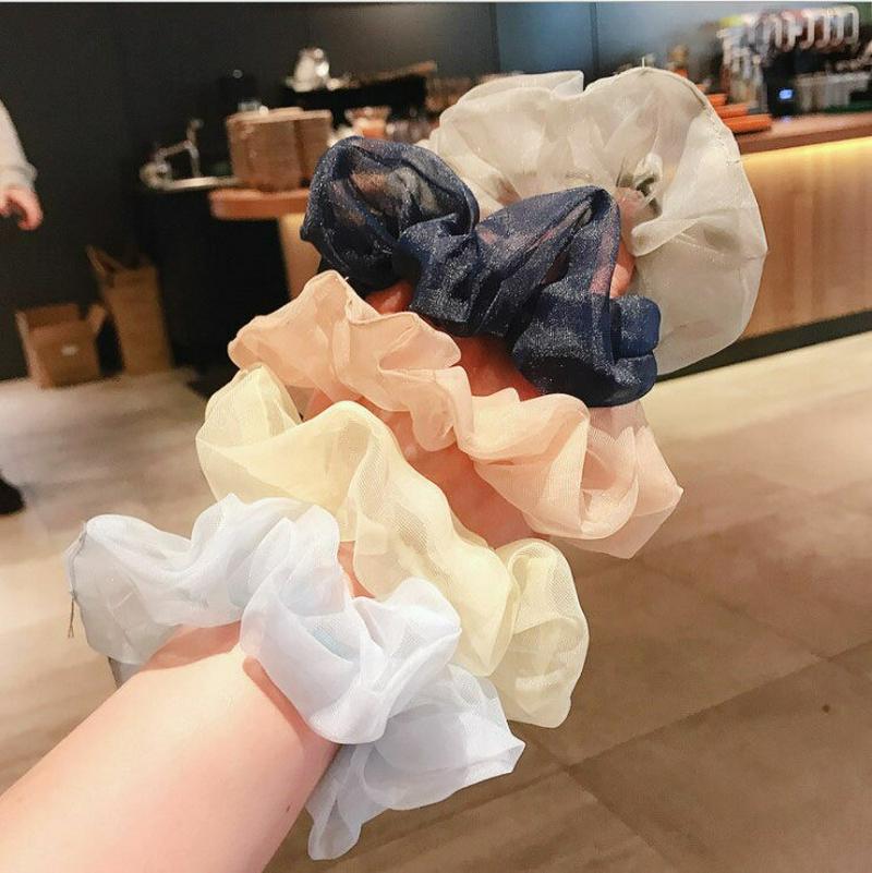 【6個入り】シュシュ レディース ヘアゴム ヘアポニー グログランフレーム ストライプ ヘアアクセサリー ヘアアクセ まとめ髪 ポニーテール ヘアアレンジ 女性 シフォン　髪留め　シンプル　エレガント