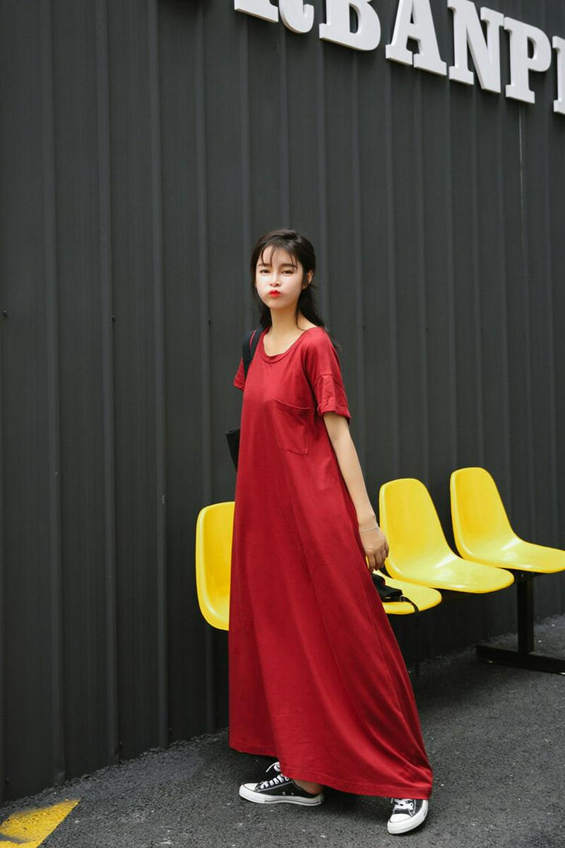 ワンピース　ワンピ　ロングワンピース　レディース　Tシャツワンピース　無地　春秋夏　可愛い　ハイウエスト　Aライン　半袖　着痩せ　体型カバー　リゾート　海外旅行　普段着　通勤　デート　パーティー