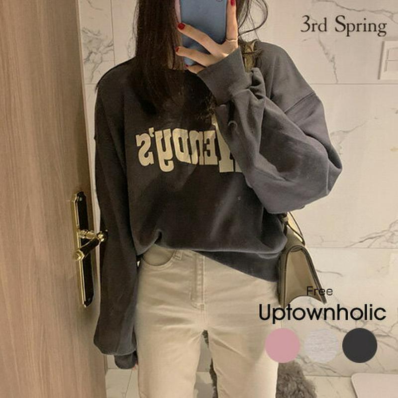 UPTOWNHOLIC(アップタウンホリック)ロゴスウェット【11/2up_go】韓国 韓国ファッション　スウェット　トップス　カットソー　ロゴTレディース ファッション【5】※メール便不可