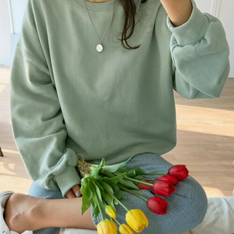 UPTOWNHOLIC(アップタウンホリック)くすみパステルスウェット 韓国 韓国ファッション スウェット トップス 長袖 カットソー くすみカラー 春カラー パステルカラーレディース ファッション【あす楽】※メール便不可 ★