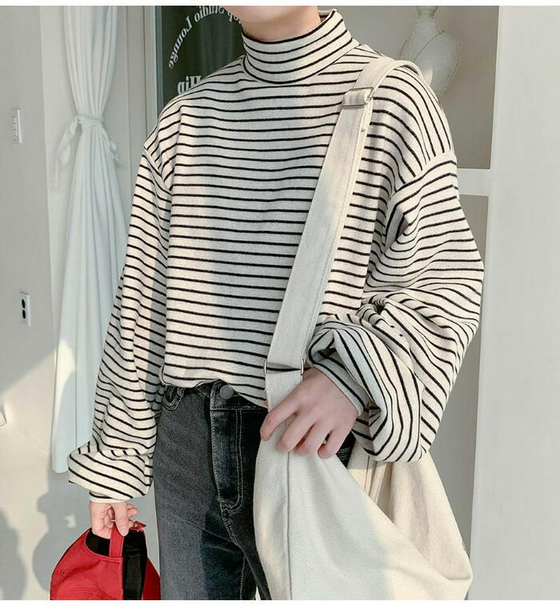 SONYUNARA(ソニョナラ)バルーンボーダータートルネック【11/2up_ka】韓国 韓国ファッション タートルネック Tシャツ ボーダー バルーンスリーブ オーバーサイズ 体型カバー レイヤード カジュアル レディース ファッション【あす楽】