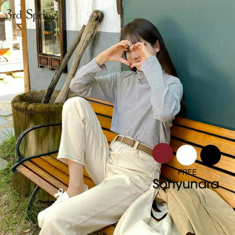 SONYUNARA(ソニョナラ)デイボーダータートルネック【10/12up_ka】韓国 韓国ファッション タートルネック Tシャツ ボーダー ベーシック デイリー 着回し カジュアル レディース ファッション【5】