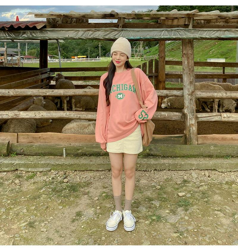 SONYUNARA(ソニョナラ)MICHIGAN長袖Tシャツ【10/12up_ka】韓国 韓国ファッション トレーナー スウェット プリント ロゴ オーバーサイズ カジュアル レディース ファッション【5】