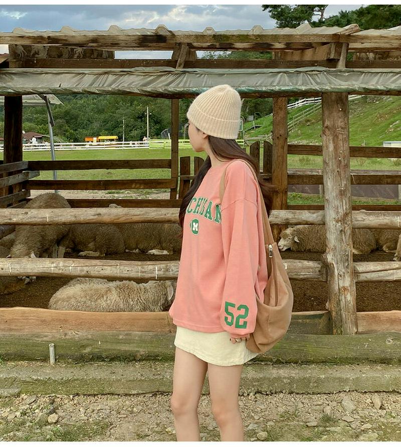 SONYUNARA(ソニョナラ)MICHIGAN長袖Tシャツ【10/12up_ka】韓国 韓国ファッション トレーナー スウェット プリント ロゴ オーバーサイズ カジュアル レディース ファッション【5】