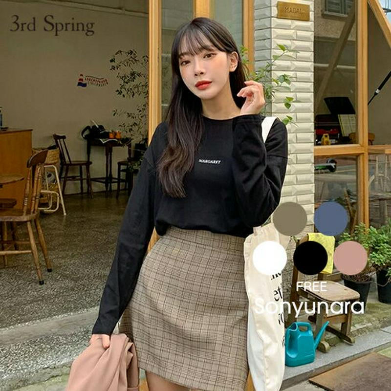 SONYUNARA(ソニョナラ)マーガレット長袖Tシャツ【10/5up_ka】韓国 韓国ファッション Tシャツ 長袖 無地 シンプル レタリング デイリー 着回し レディース ファッション【5】