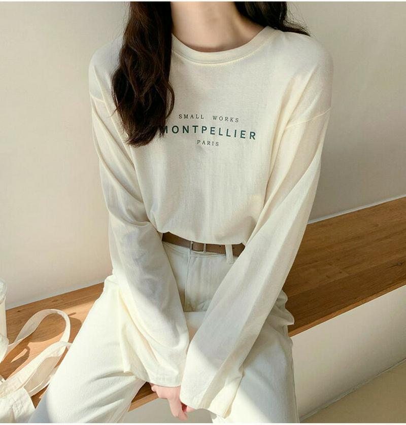 SONYUNARA(ソニョナラ)パリ長袖Tシャツ【9/15up_ka】韓国 韓国ファッション 長袖Tシャツ レタリング ベーシック シンプル カジュアル レディース ファッション【5】