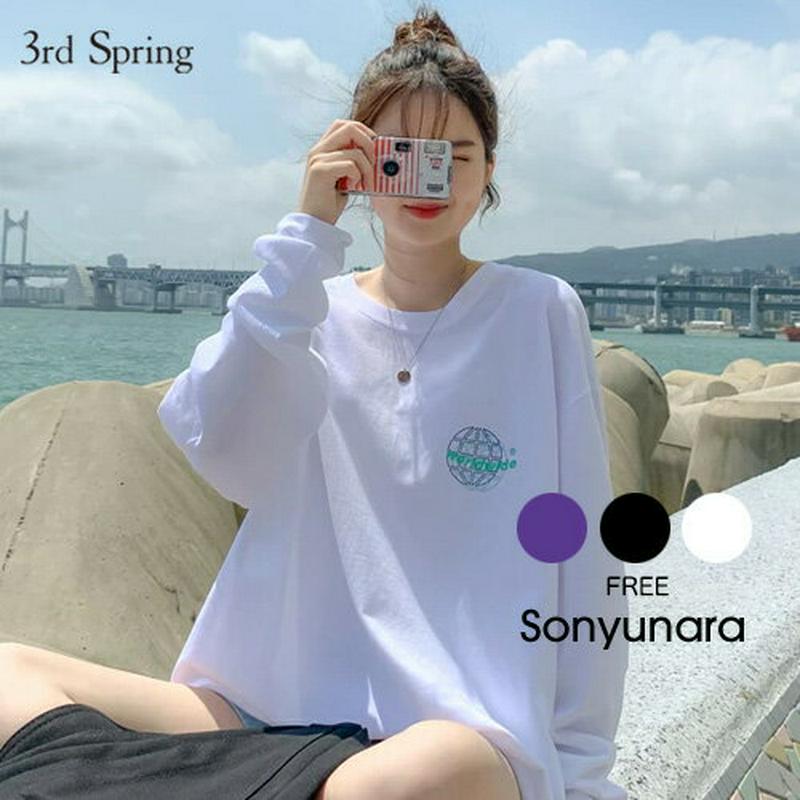 SONYUNARA(ソニョナラ)ワールドワイド長袖Tシャツ韓国 韓国ファッション 長袖Tシャツ ロンT ロゴ バックプリント オーバーサイズ カジュアル レディース ファッション【9/14up_ka】