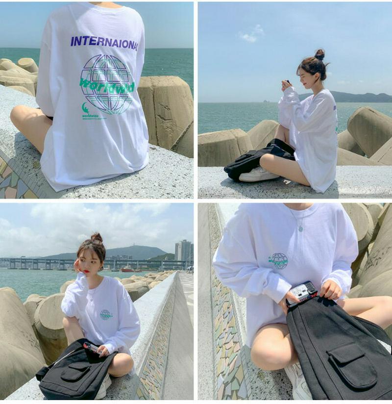 SONYUNARA(ソニョナラ)ワールドワイド長袖Tシャツ韓国 韓国ファッション 長袖Tシャツ ロンT ロゴ バックプリント オーバーサイズ カジュアル レディース ファッション【9/14up_ka】