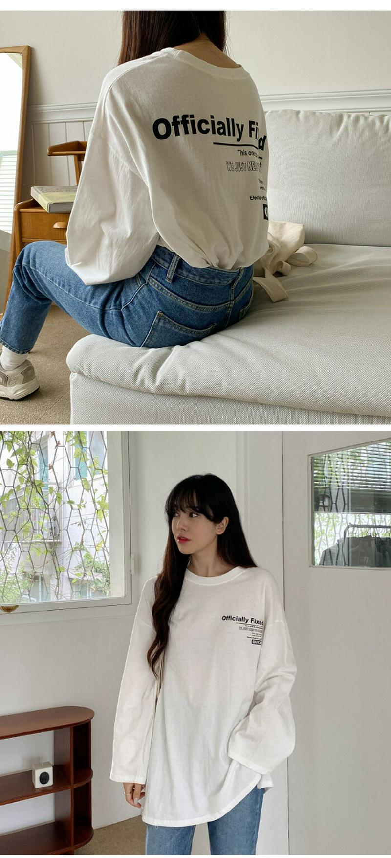 SONYUNARA(ソニョナラ)フィックススリット長袖Tシャツ韓国 韓国ファッション 長袖　Tシャツ オーバーサイズ ロゴT 体型カバー ロング丈 レディース ファッション【9/4up_ka】【あす楽】