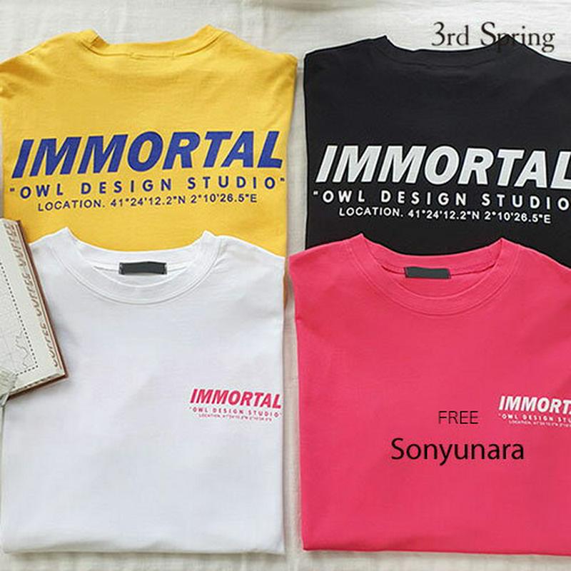 SONYUNARA(ソニョナラ)IMMORTAL長袖Tシャツ韓国 韓国ファッション Tシャツ 長袖 トップス オーバーサイズ ロゴ カジュアル レディース ファッション【9/15up_wo】【あす楽】