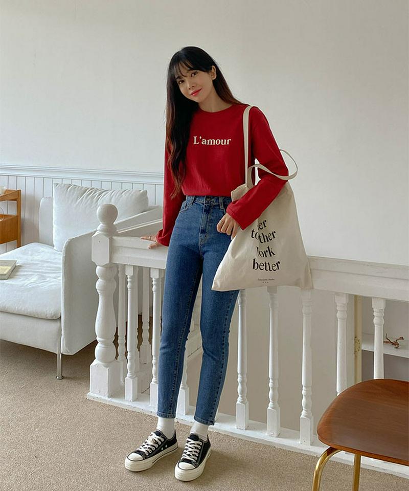 SONYUNARA(ソニョナラ)Lamour長袖Tシャツ韓国 韓国ファッション Tシャツ 長袖 トップス シンプル ロゴ カジュアルレディース ファッション【9/14up_wo】【あす楽】