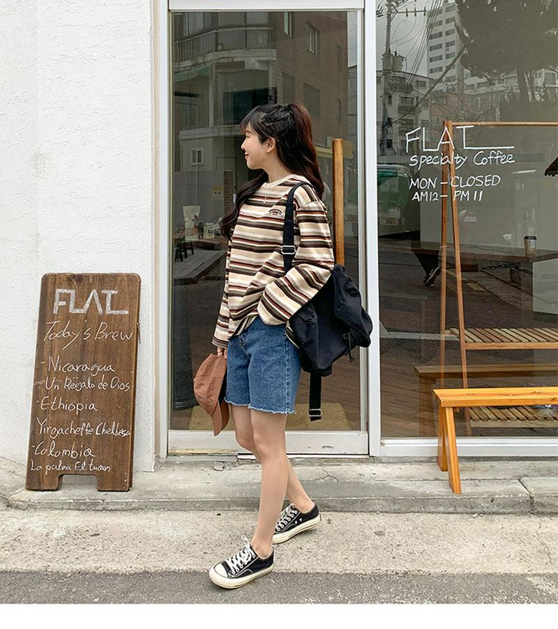 SONYUNARA(ソニョナラ)レインボーカジュアル長袖Tシャツ韓国 韓国ファッション 長袖 Tシャツ ボーダー 刺繍 オーバーサイズ レディース ファッション