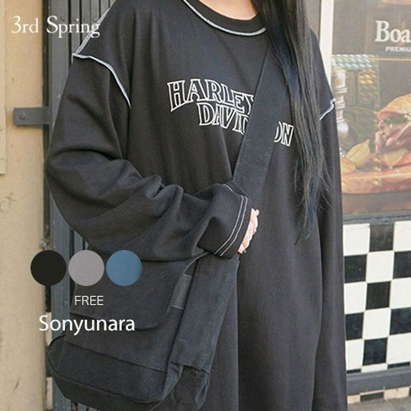 SONYUNARA(ソニョナラ)カジュアル長袖tシャツ【3/6up_wo】韓国 韓国ファッション　韓国　インスタ　学生　ストリート　カジュアル　長袖　ロンティー　プリントtシャツ　レタリングレディース ファッション