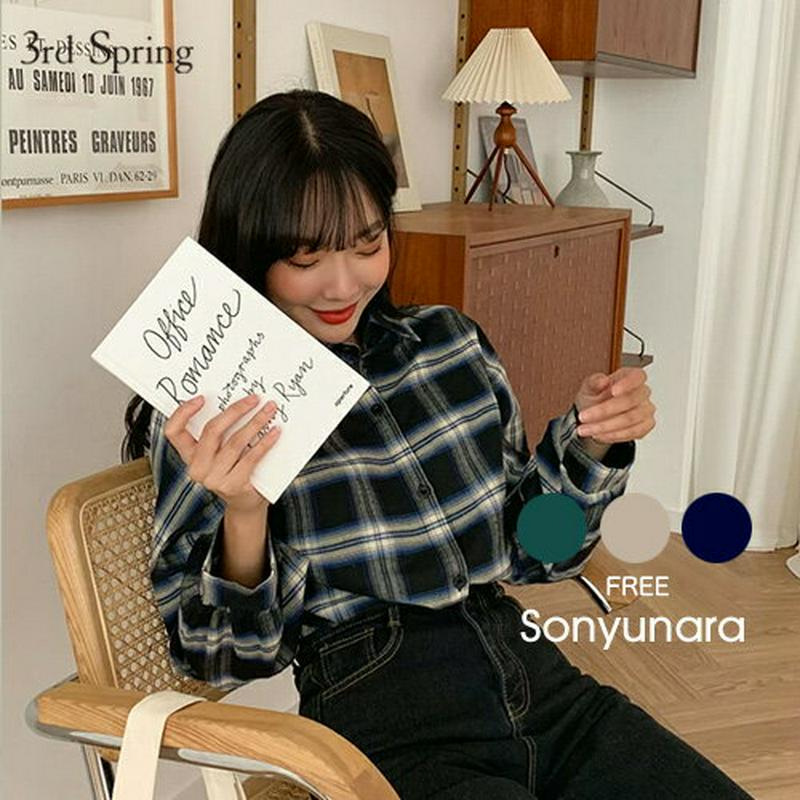 SONYUNARA(ソニョナラ)チェックバルーンFITシャツ韓国 韓国ファッション チェックシャツ 長袖シャツ バルーン袖 カジュアル レディース ファッション【9/11up_ka】【5】