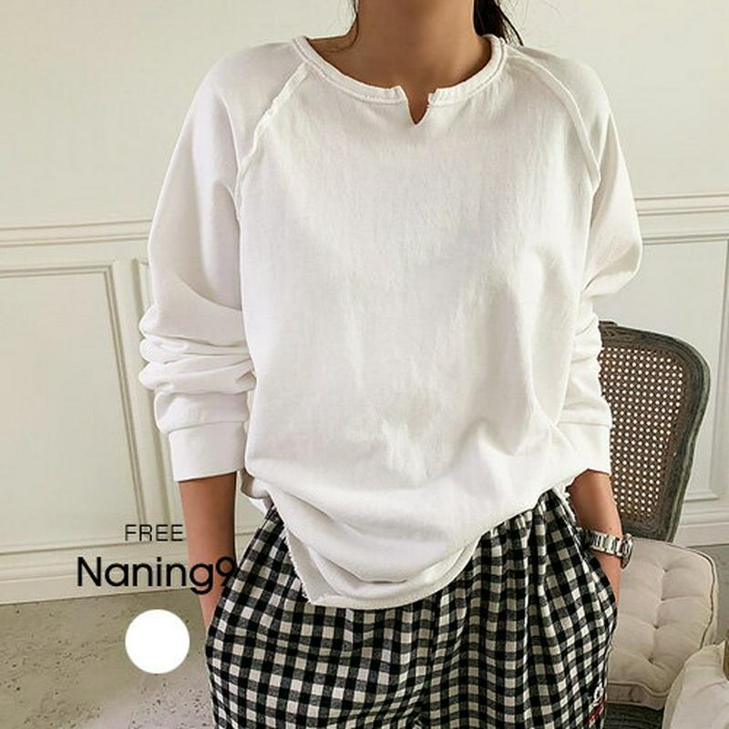 NANING9(ナンニング)ダメージ加工長袖Tシャツ【11/12up_go】ダメージ加工　Tシャツ　長袖　カットソー　ロンT　冬　カジュアル　トップス　【5】